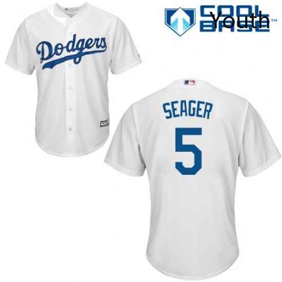 Youth Majestic Los Angeles Dodgers 5 Corey Seager Authentic White Home Cool Base MLB Jersey
